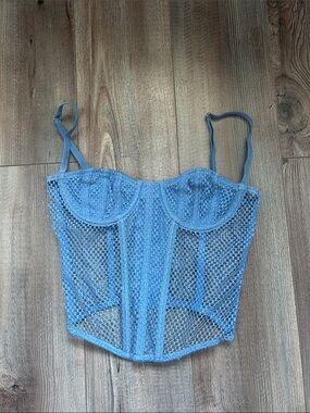 Blue Mesh Bustier Top- Free people